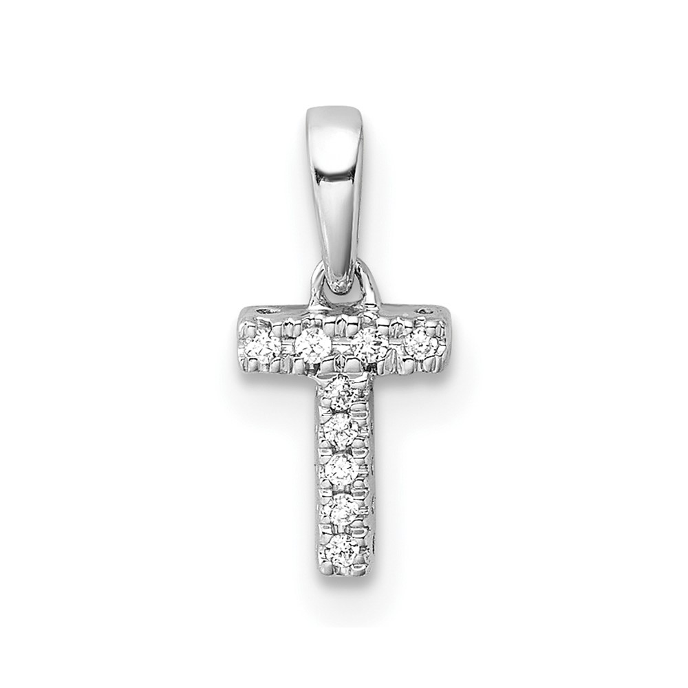 14K  White Gold Diamond Letter T Initial with Bail Pendant (PM9797T-004-WA)