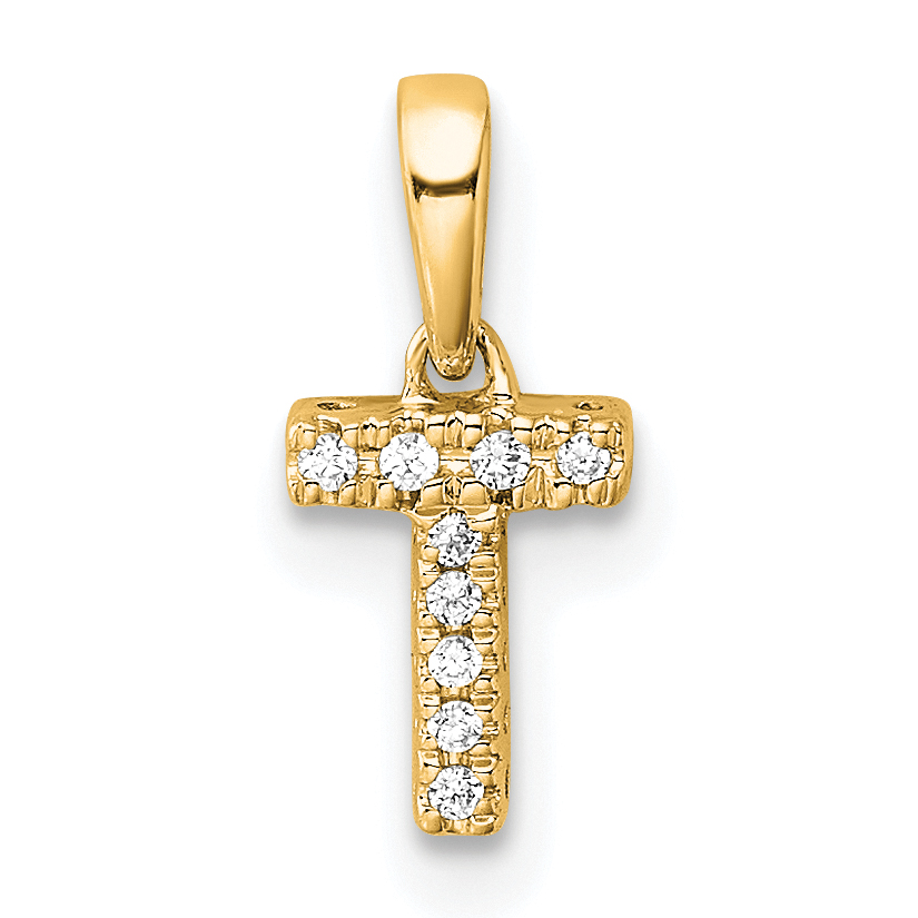 14K  Diamond Letter T Initial with Bail Pendant (PM9797T-004-YA)