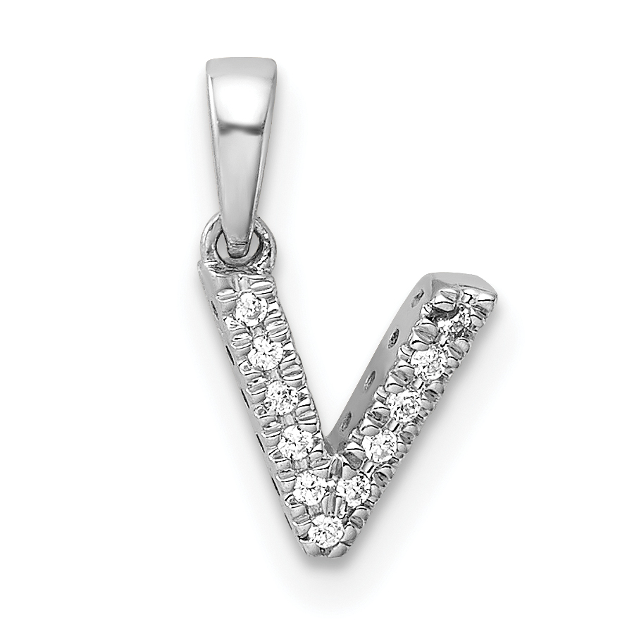 14K  White Gold Diamond Letter V Initial with Bail Pendant (PM9797V-004-WA)