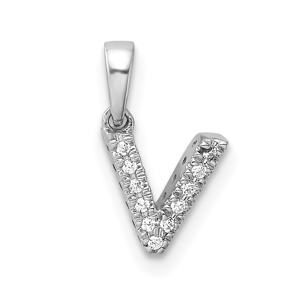 14K  White Gold Diamond Letter V Initial with Bail Pendant (PM9797V-004-WA)