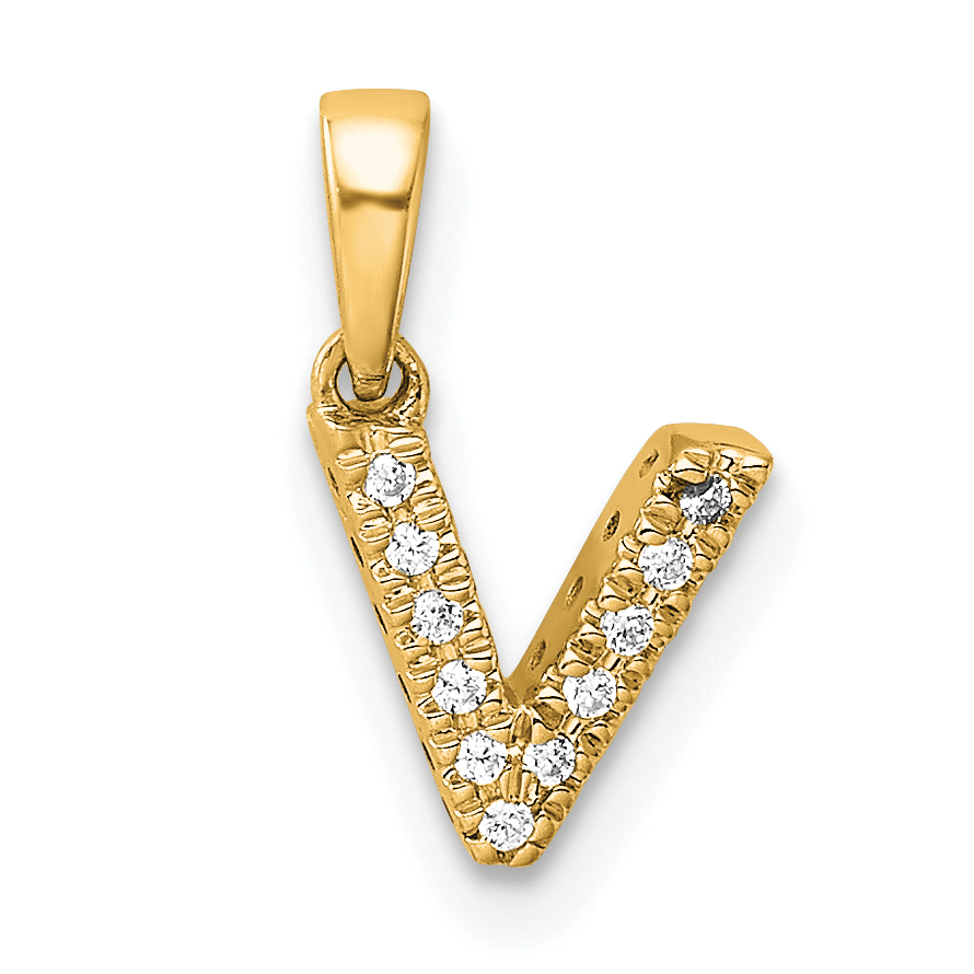 14K  Diamond Letter V Initial with Bail Pendant (PM9797V-004-YA)