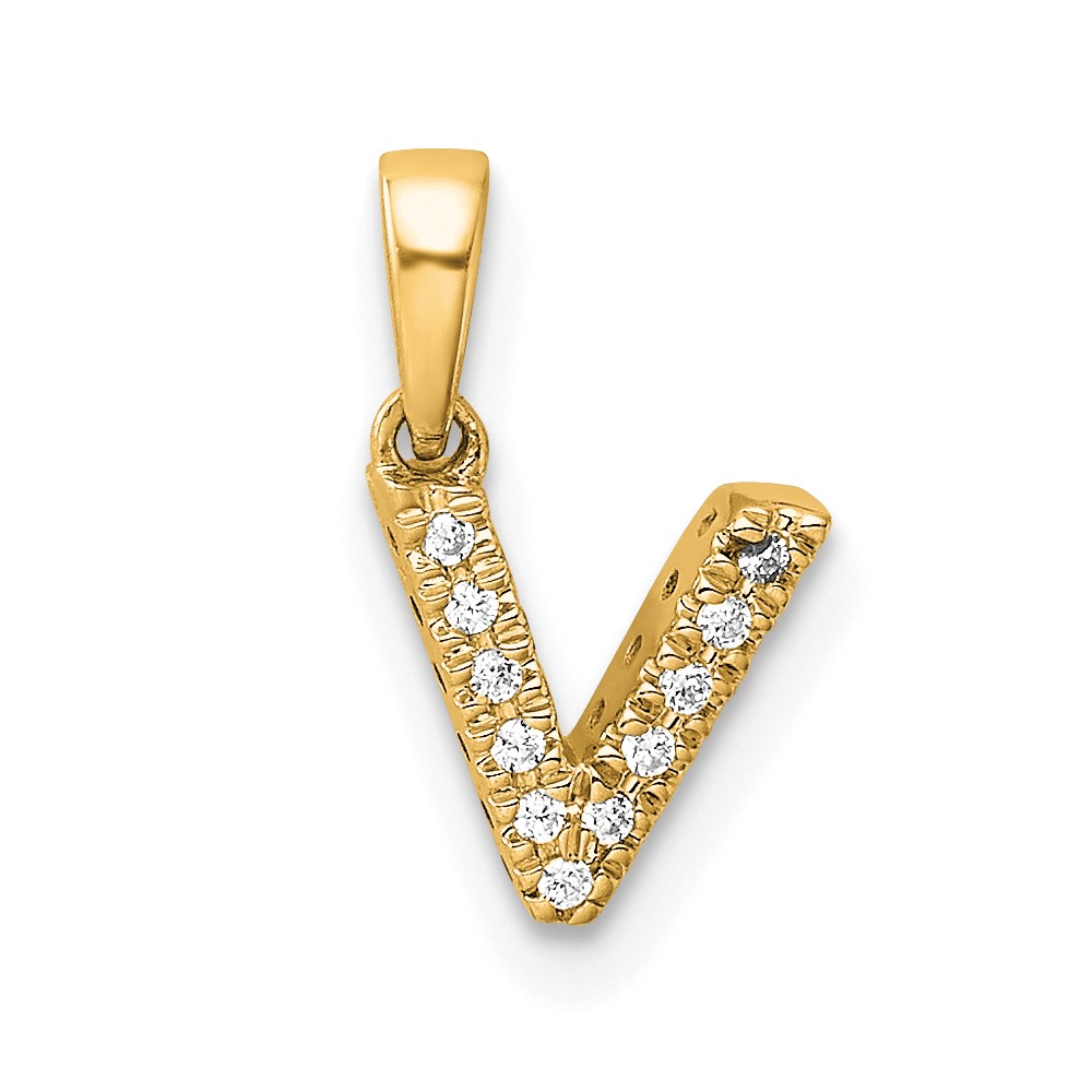 14K  Diamond Letter V Initial with Bail Pendant (PM9797V-004-YA)