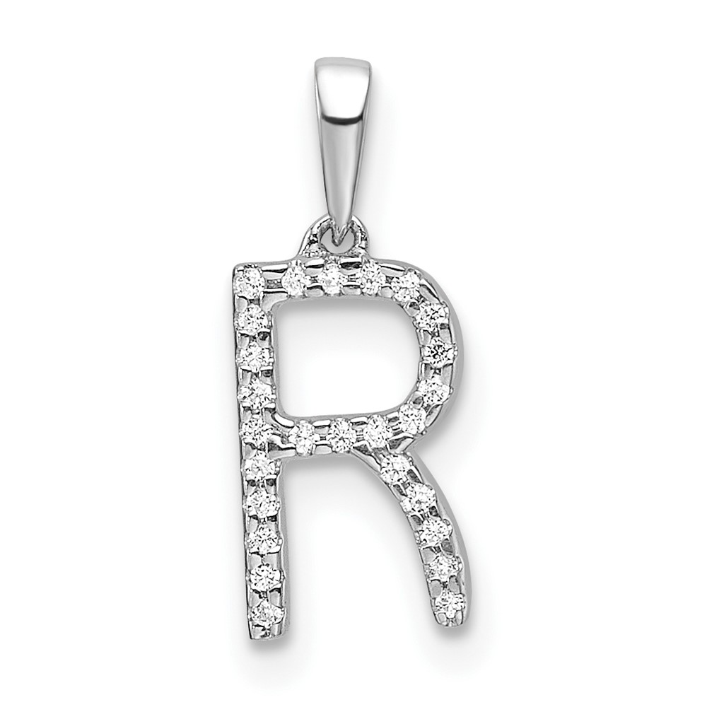 14K White Gold Diamond Letter R Initial Pendant (PM9798R-008-WA)