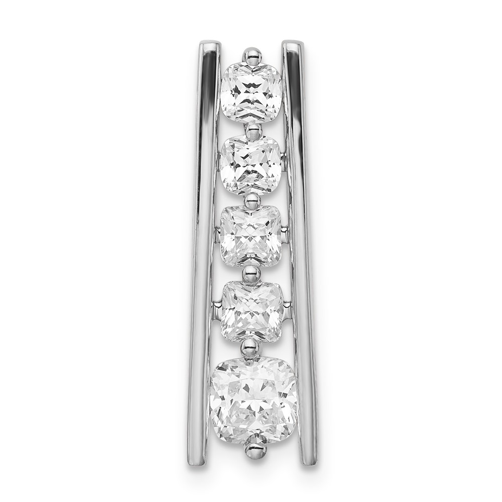 14K White Gold Lab Grown VS SI+ G+ Dia Graduated Cushion Pendant with Chain