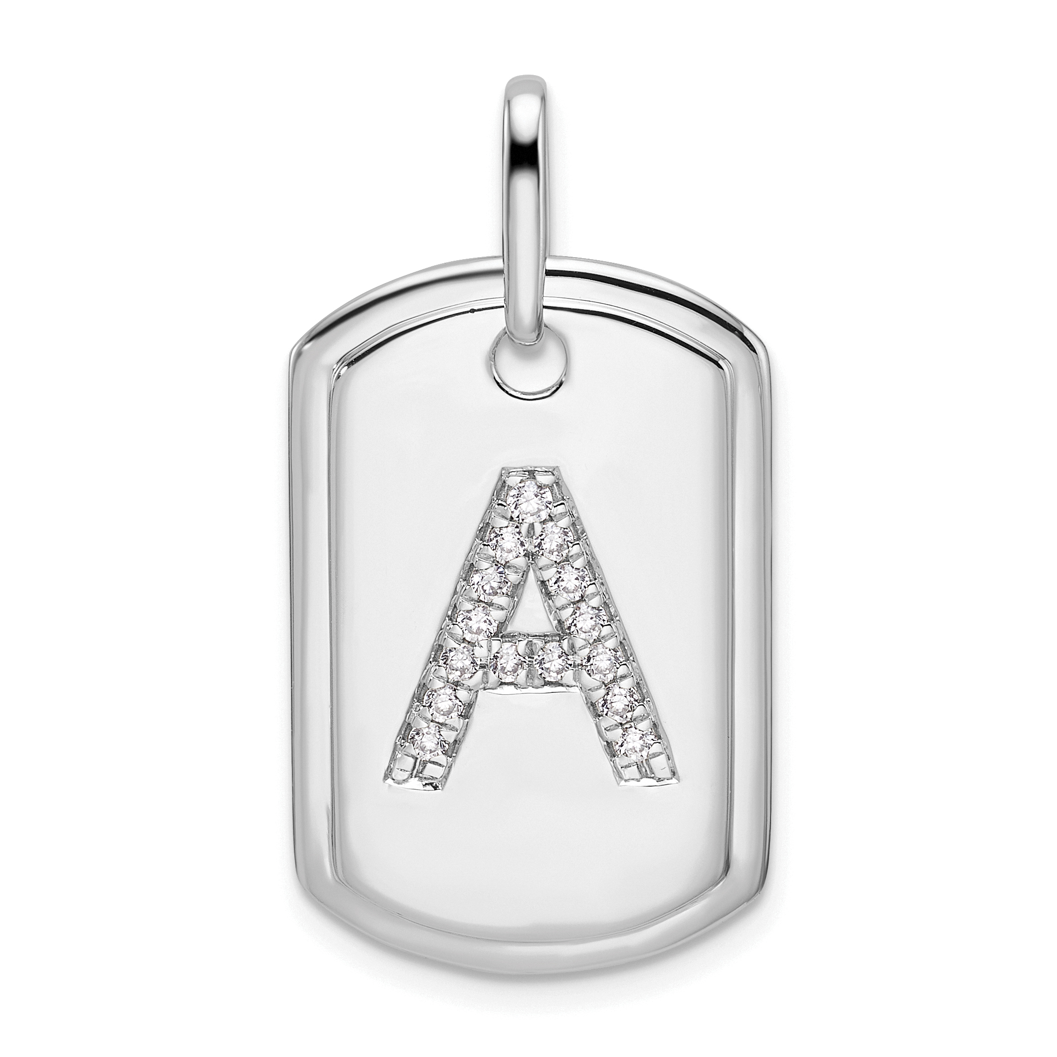 14K White Gold  Diamond Initial A Dog Tag Charm (PM9842A-019-WA)