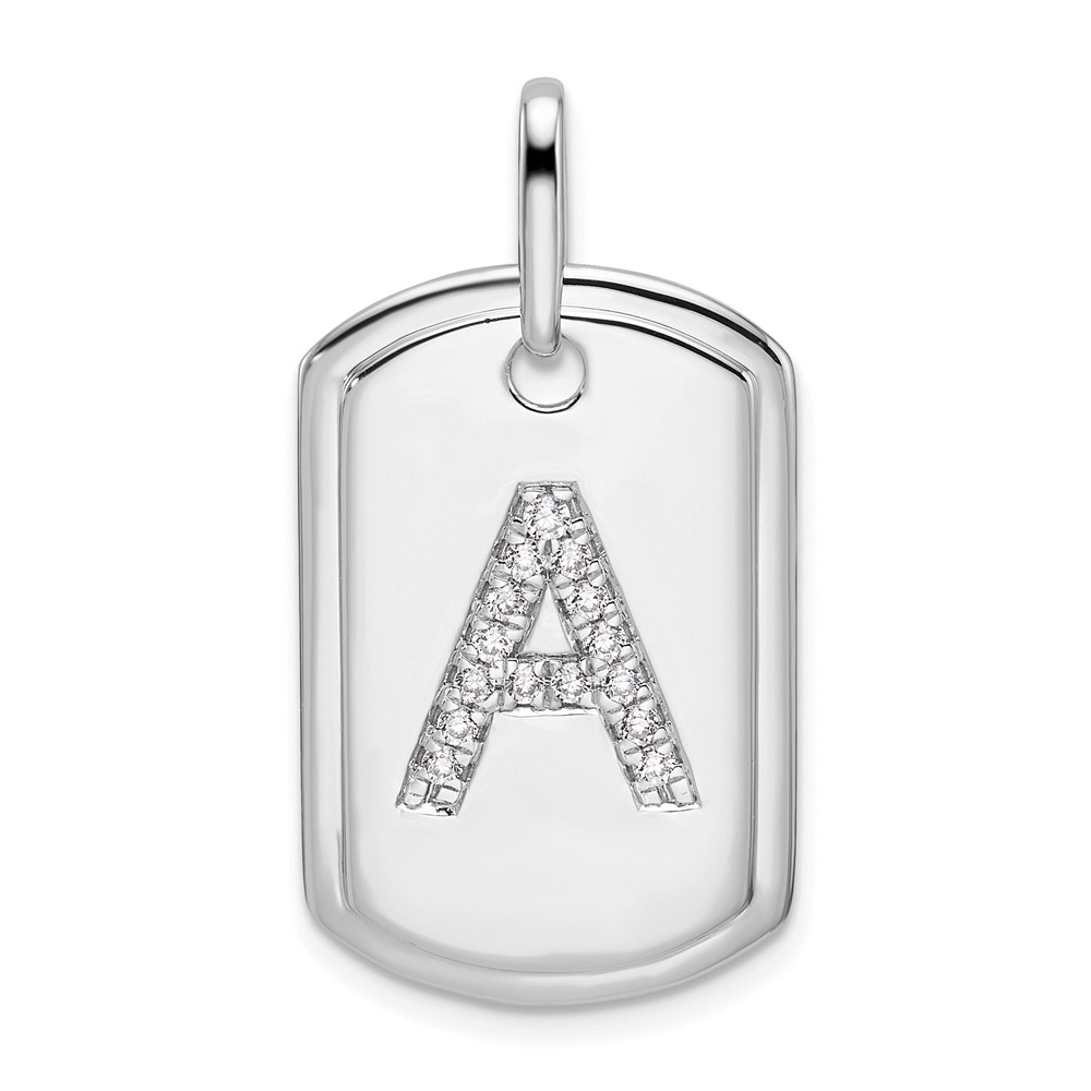 14K White Gold  Diamond Initial A Dog Tag Charm (PM9842A-019-WA)