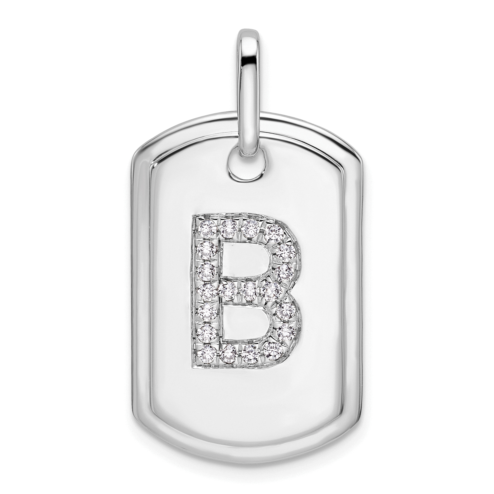 14K White Gold Diamond Initial B Dog Tag Charm (PM9842B-025-WA)