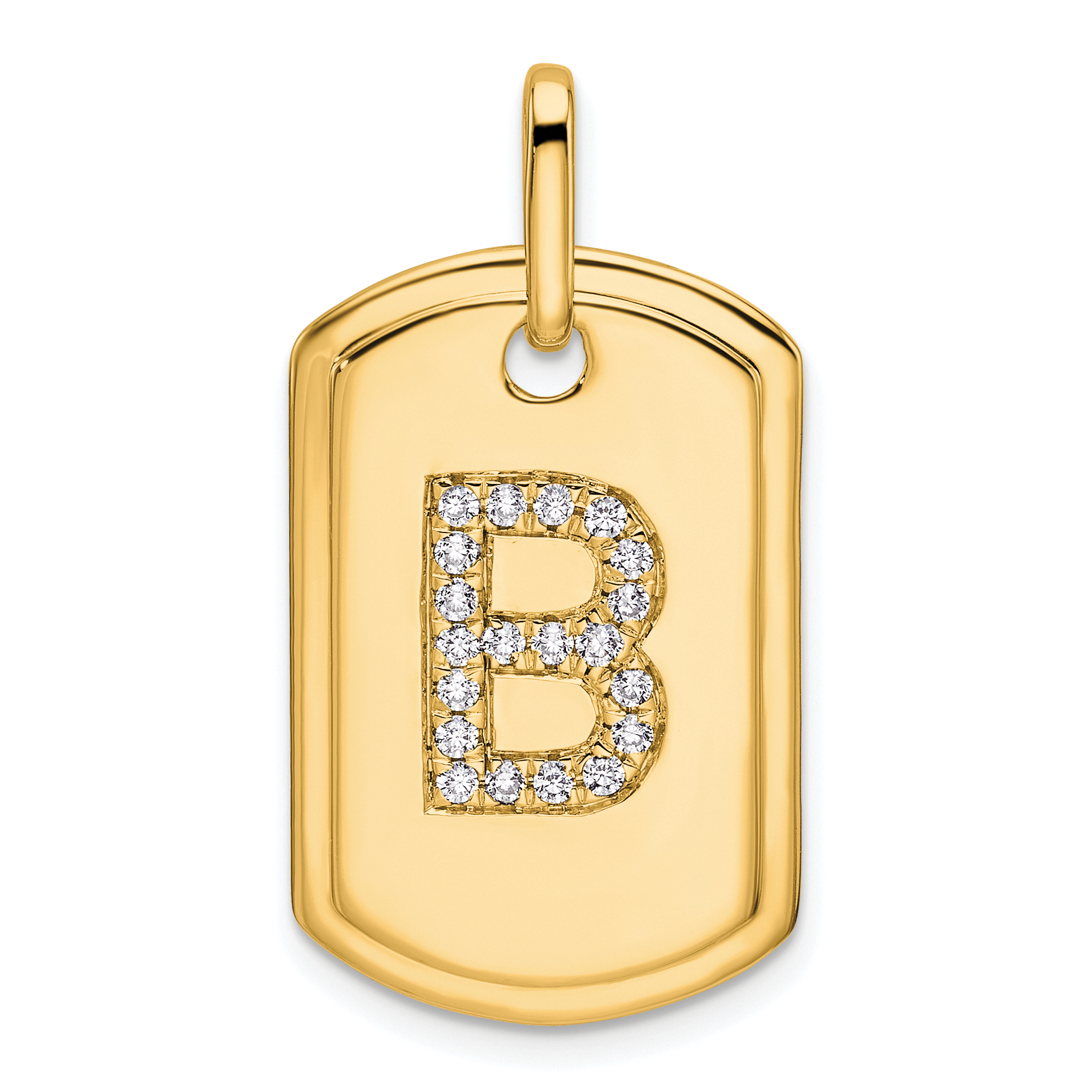 14K Diamond Initial B Dog Tag Charm (PM9842B-025-YA)