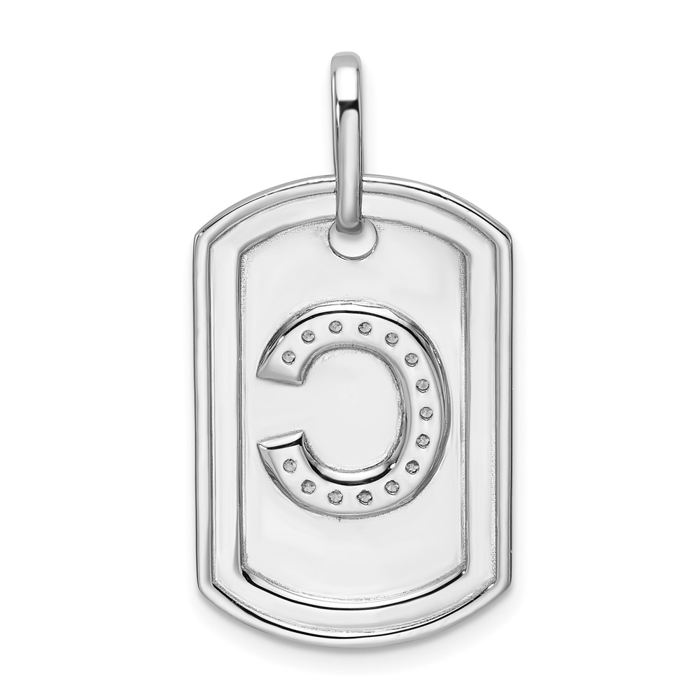 14K White Gold Diamond Initial C Dog Tag Charm (PM9842C-018-WA)