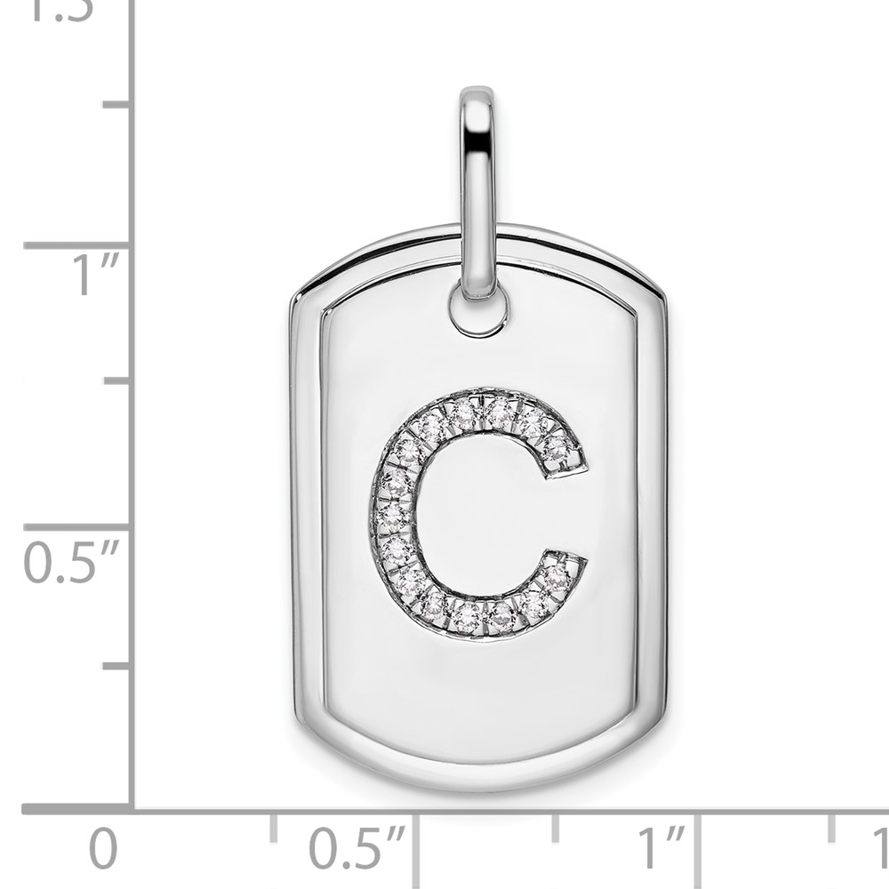 14K White Gold Diamond Initial C Dog Tag Charm (PM9842C-018-WA)