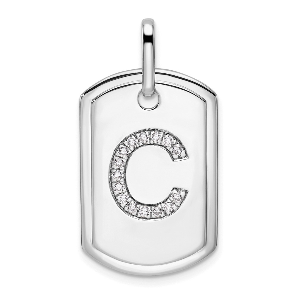 14K White Gold Diamond Initial C Dog Tag Charm (PM9842C-018-WA)