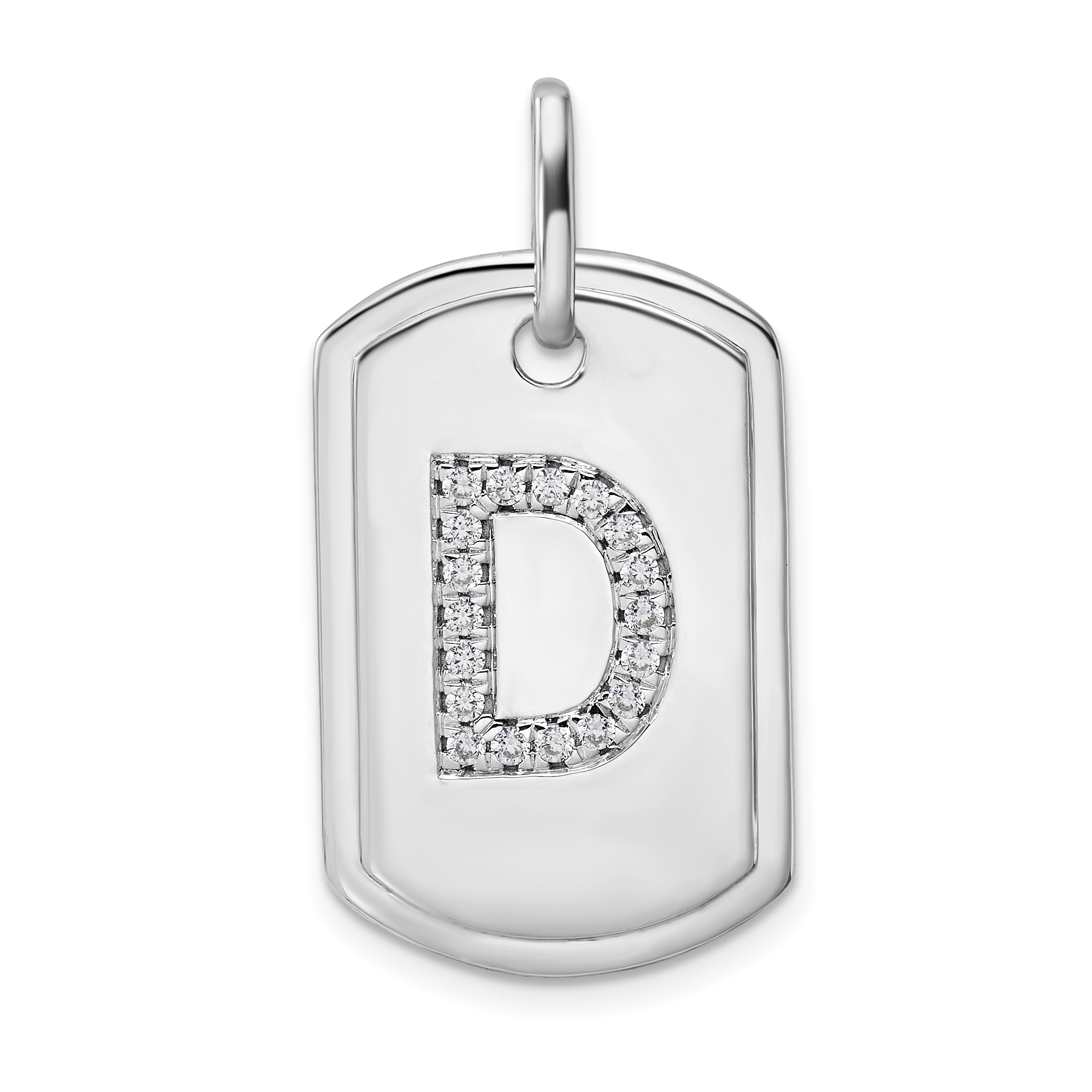 14K White Gold Diamond Initial D Dog Tag Charm (PM9842D-022-WA)