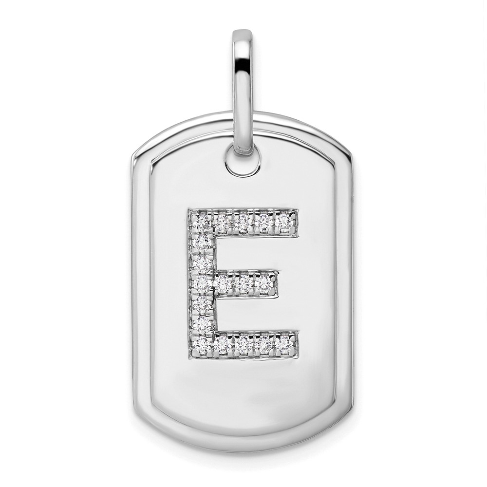 14K White Gold Diamond Initial E Dog Tag Charm (PM9842E-022-WA)