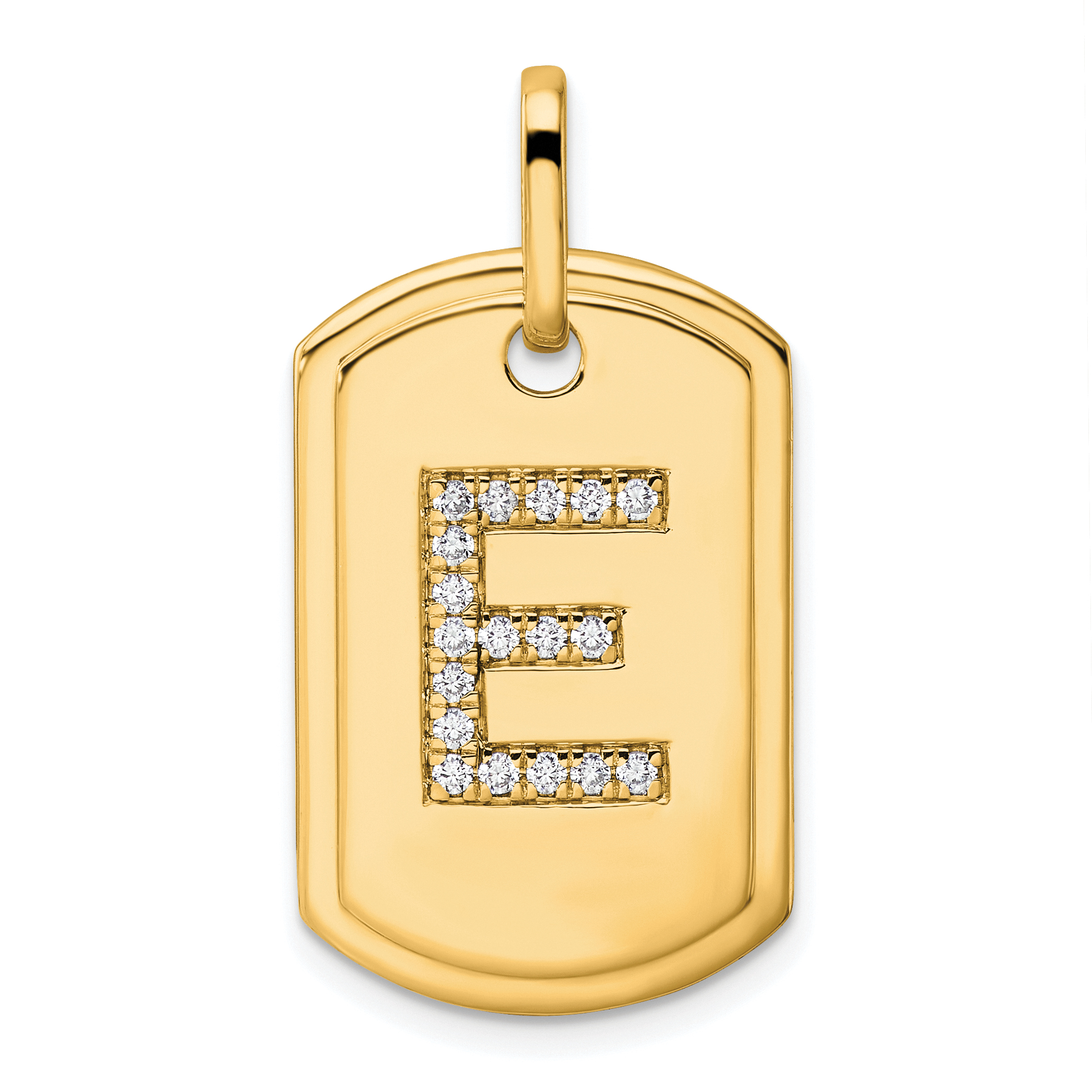 14K Diamond Initial E Dog Tag Charm (PM9842E-022-YA)