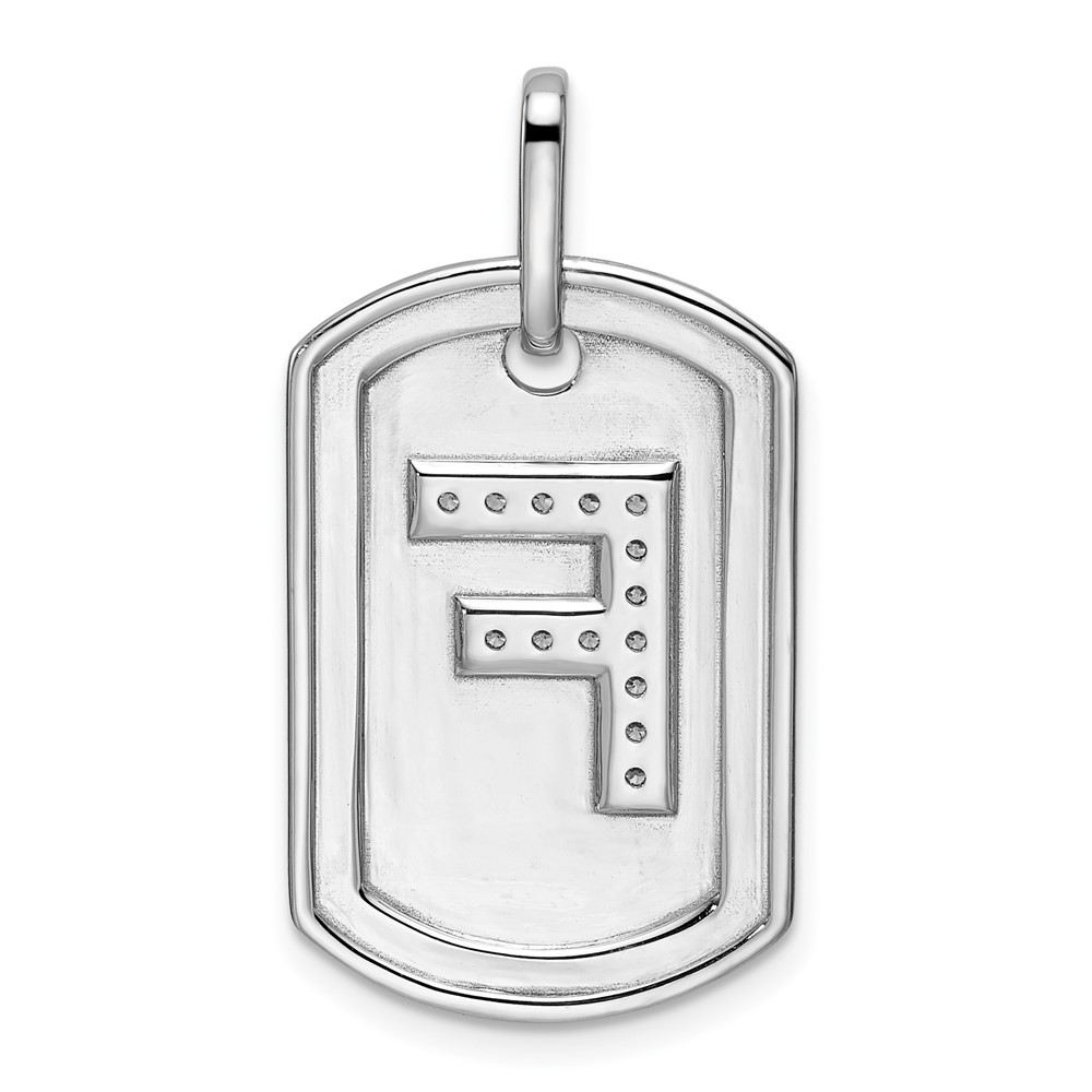 14K White Gold Diamond Initial F Dog Tag Charm (PM9842F-017-WA)