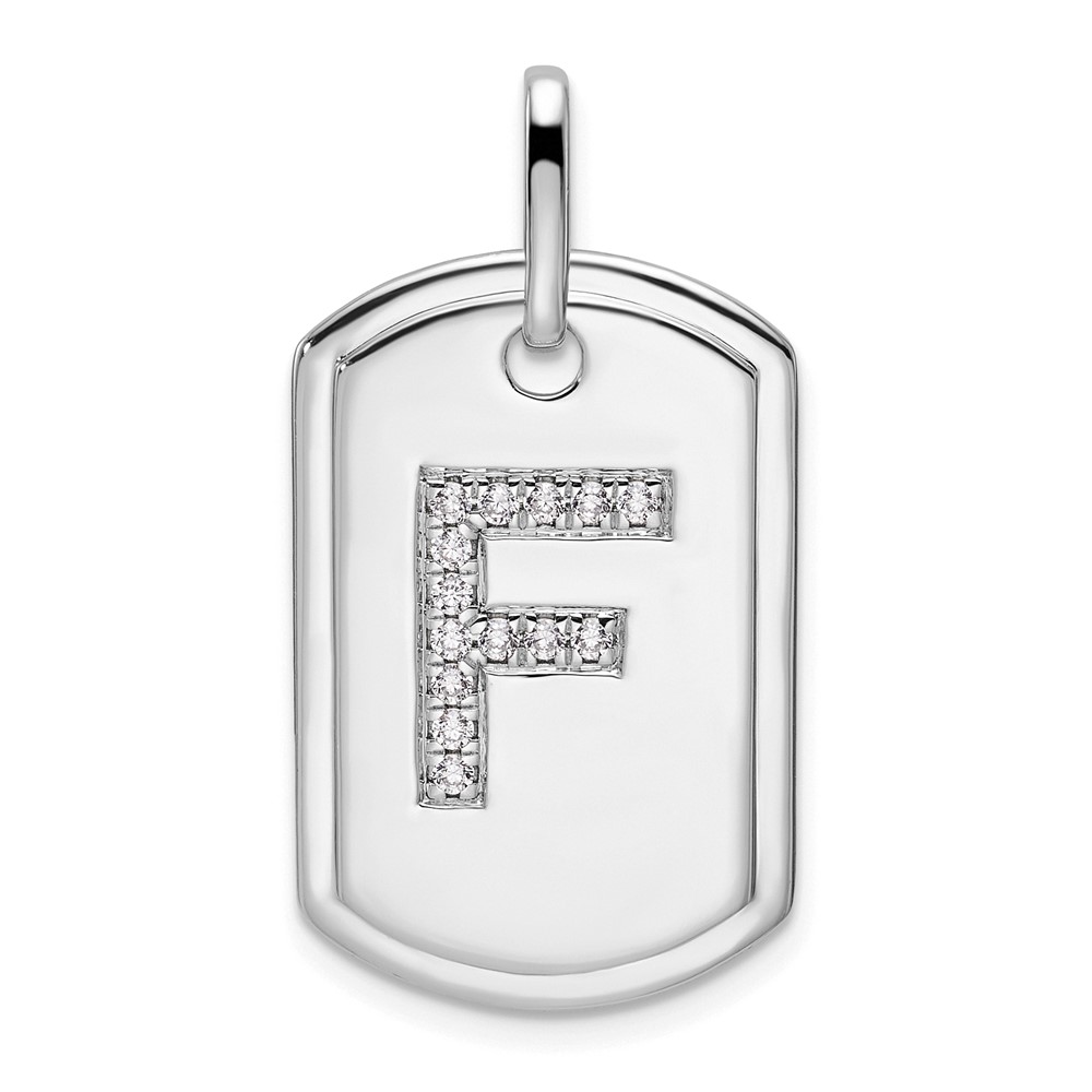 14K White Gold Diamond Initial F Dog Tag Charm (PM9842F-017-WA)