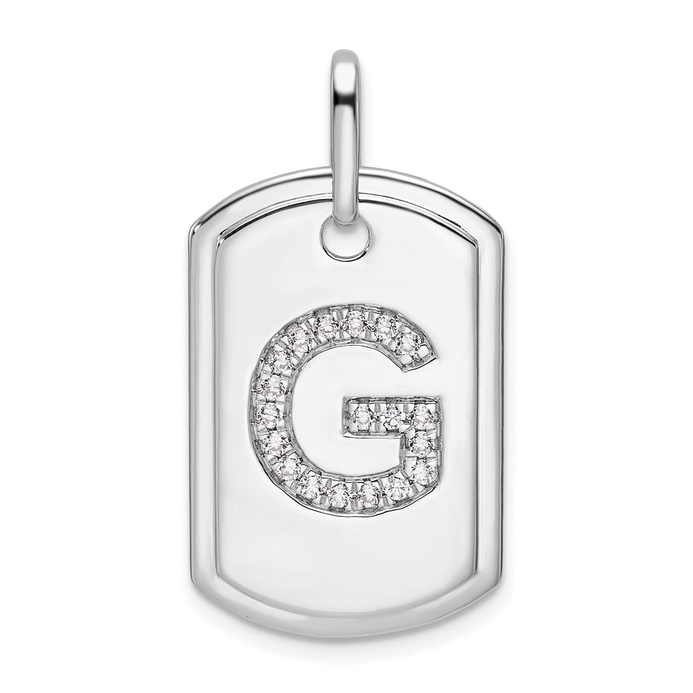 14K White Gold Diamond Initial G Dog Tag Charm (PM9842G-023-WA)