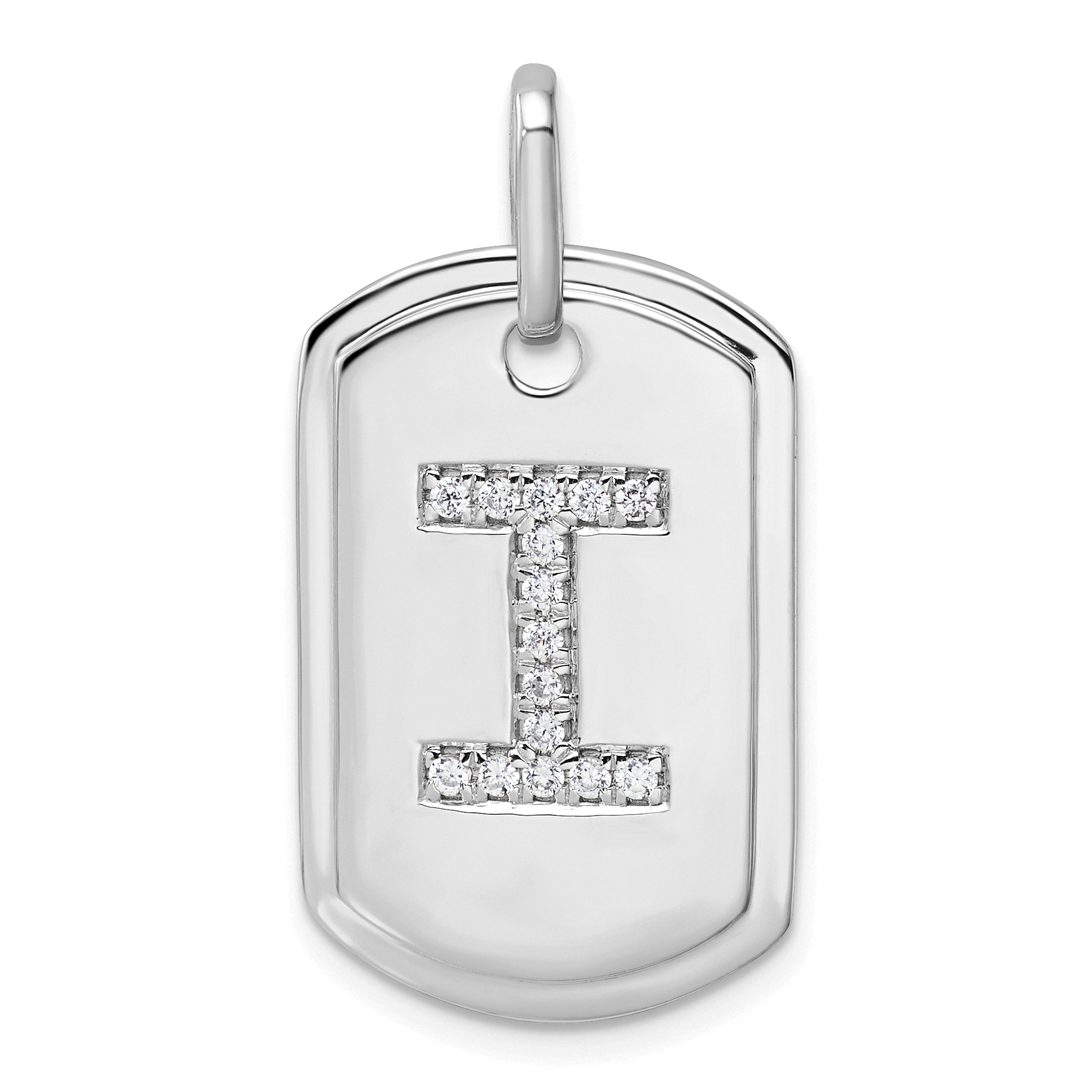 14K White Gold  Diamond Initial I Dog Tag Charm (PM9842I-018-WA)