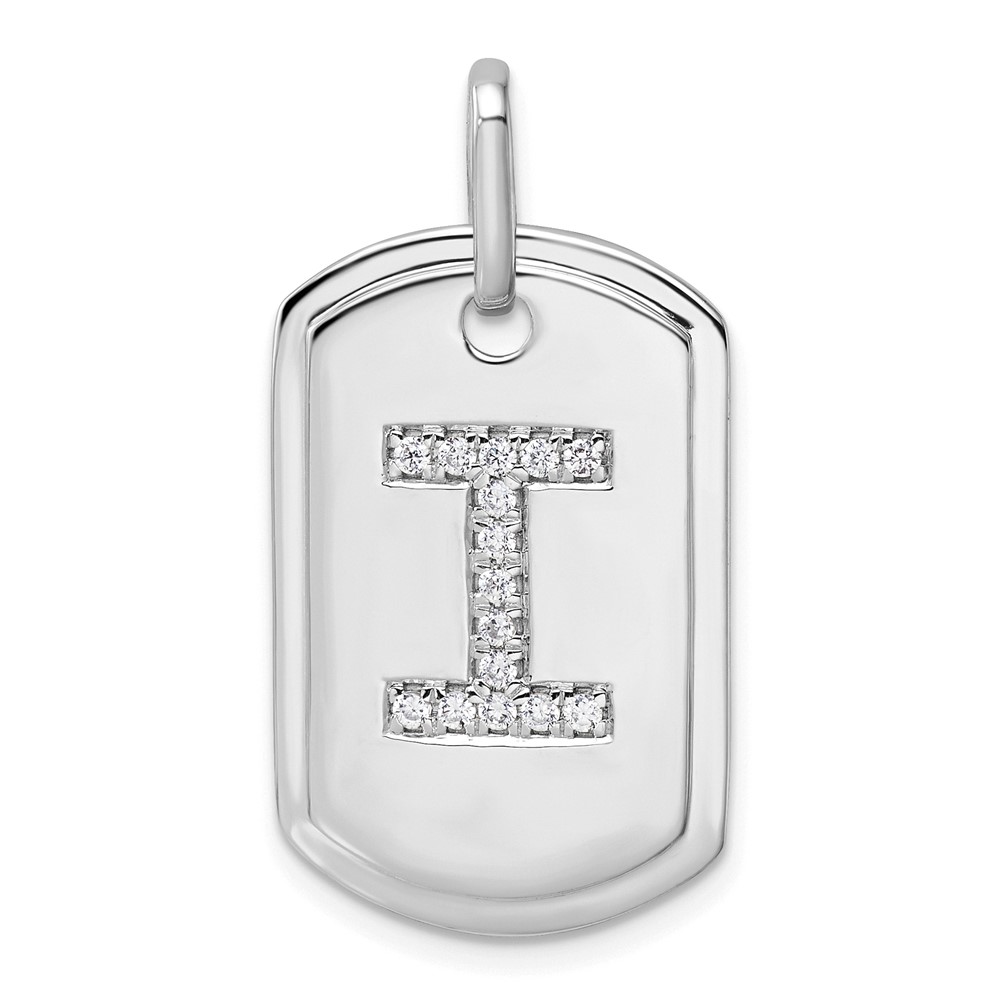14K White Gold  Diamond Initial I Dog Tag Charm (PM9842I-018-WA)
