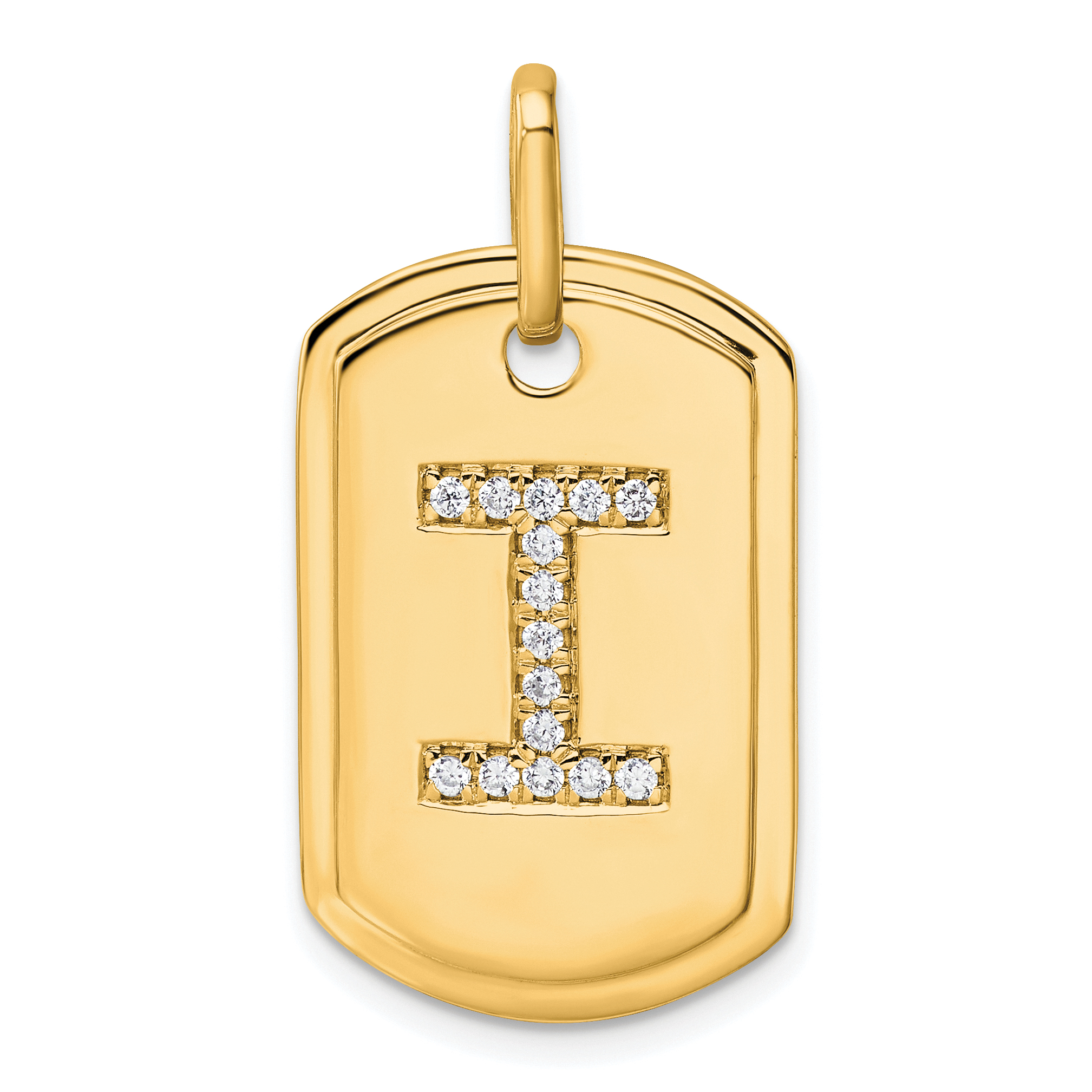 14K Diamond Initial I Dog Tag Charm (PM9842I-018-YA)