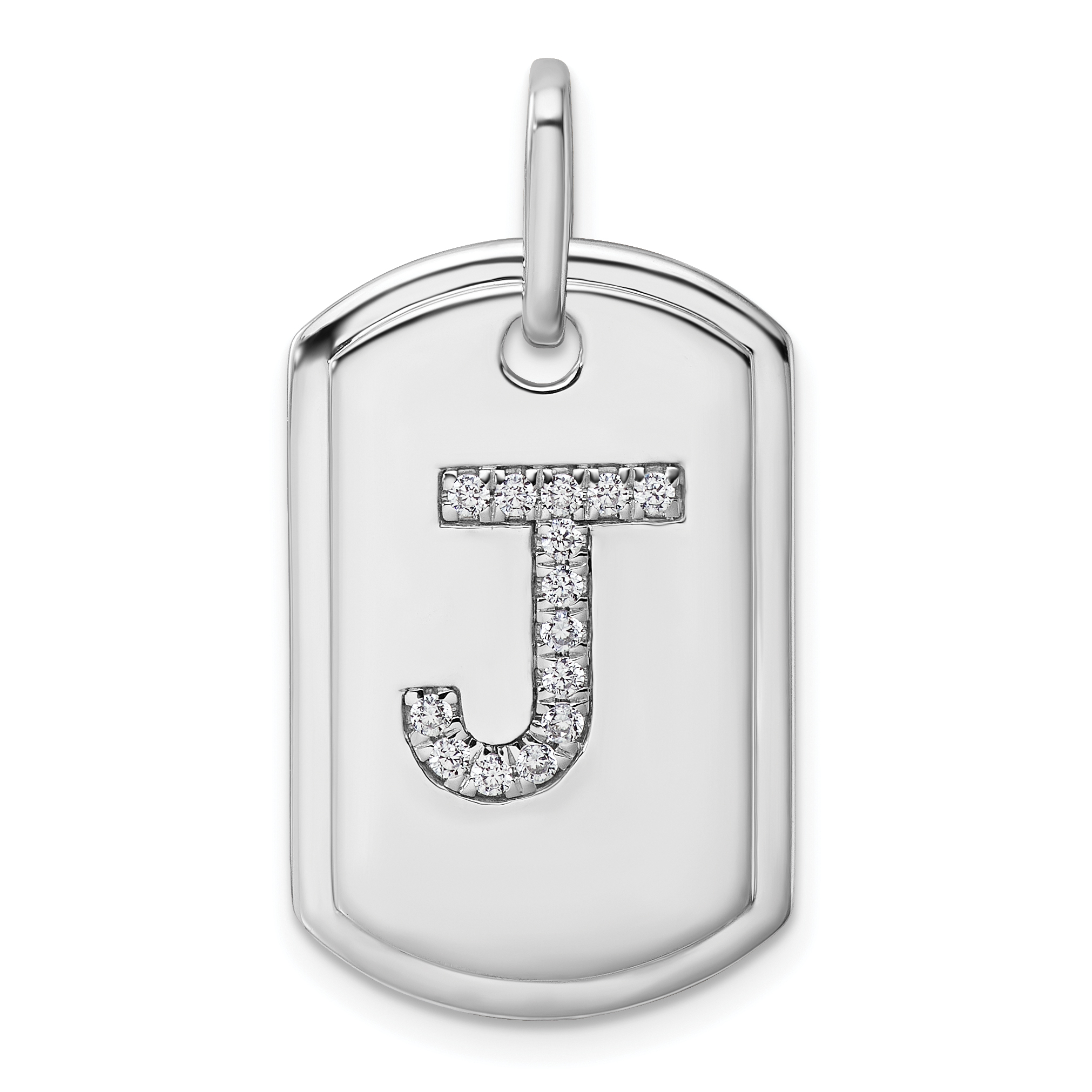 14K White Gold Diamond Initial J Dog Tag Charm | J.C.'s Jewelry