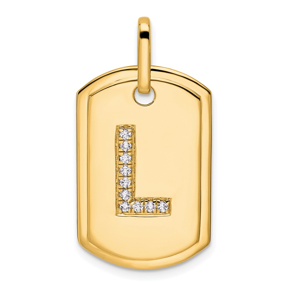 14K Diamond Initial L Dog Tag Charm (PM9842L-012-YA)