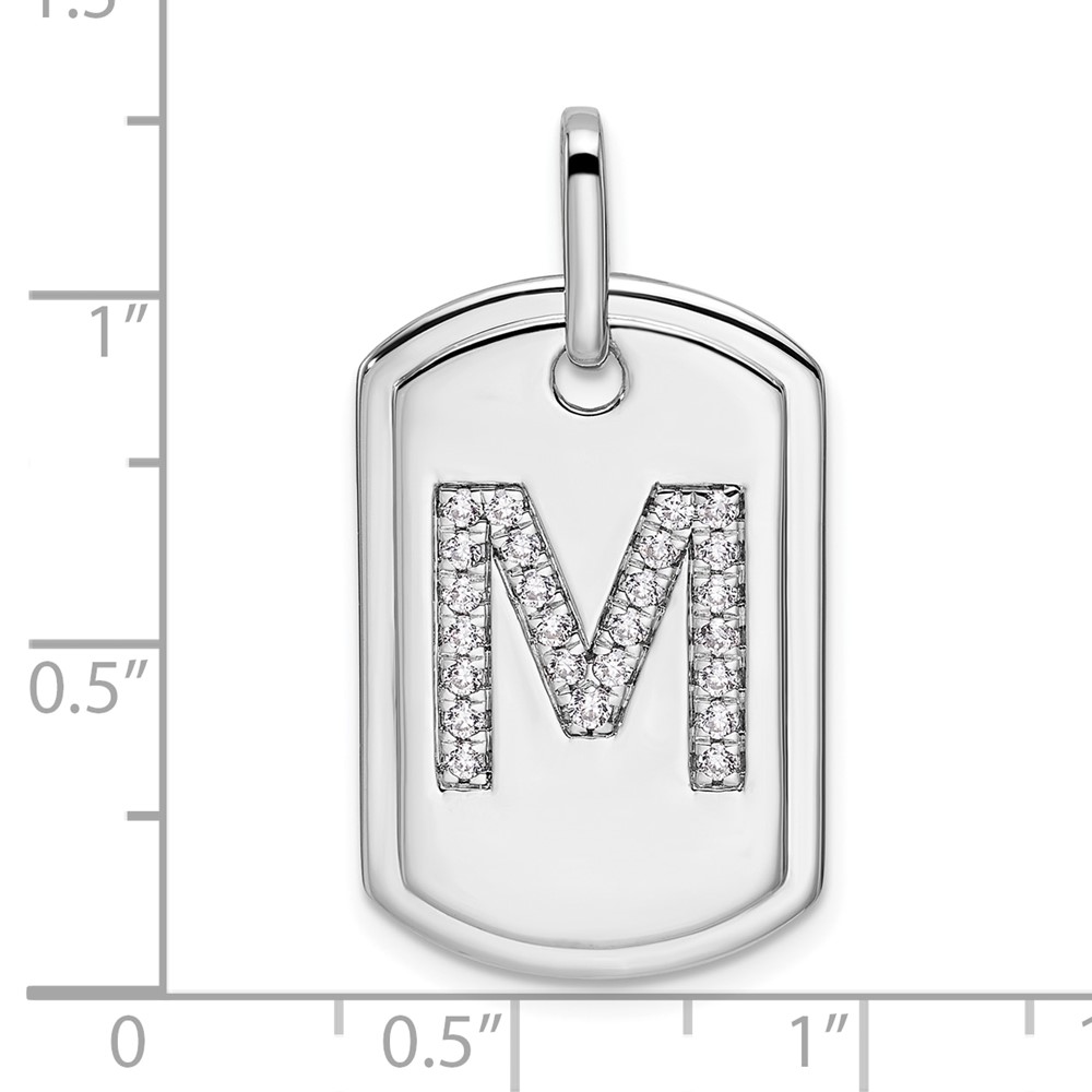 14K White Gold  Diamond Gold Initial M Dog Tag Charm (PM9842M-031-WA)