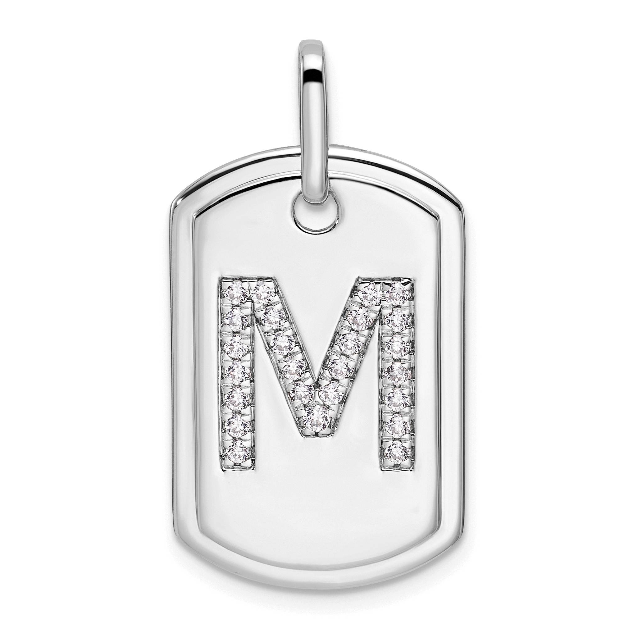 14K White Gold  Diamond Gold Initial M Dog Tag Charm (PM9842M-031-WA)