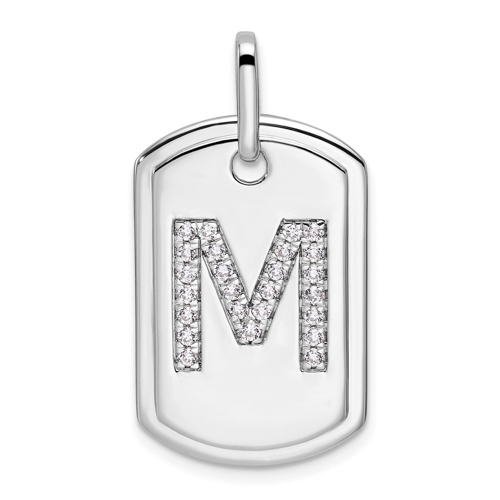 14K White Gold  Diamond Gold Initial M Dog Tag Charm (PM9842M-031-WA)