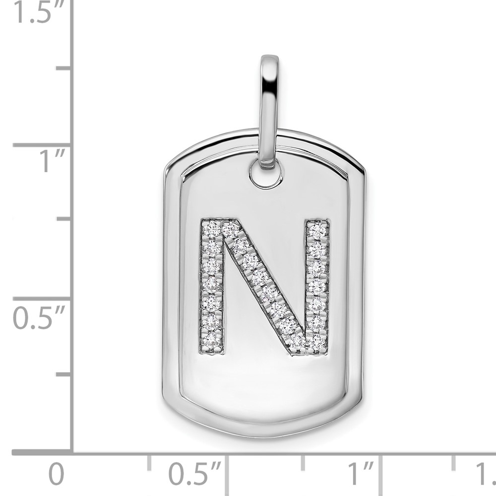 14K White Gold  Diamond Initial N Dog Tag Charm (PM9842N-026-WA)