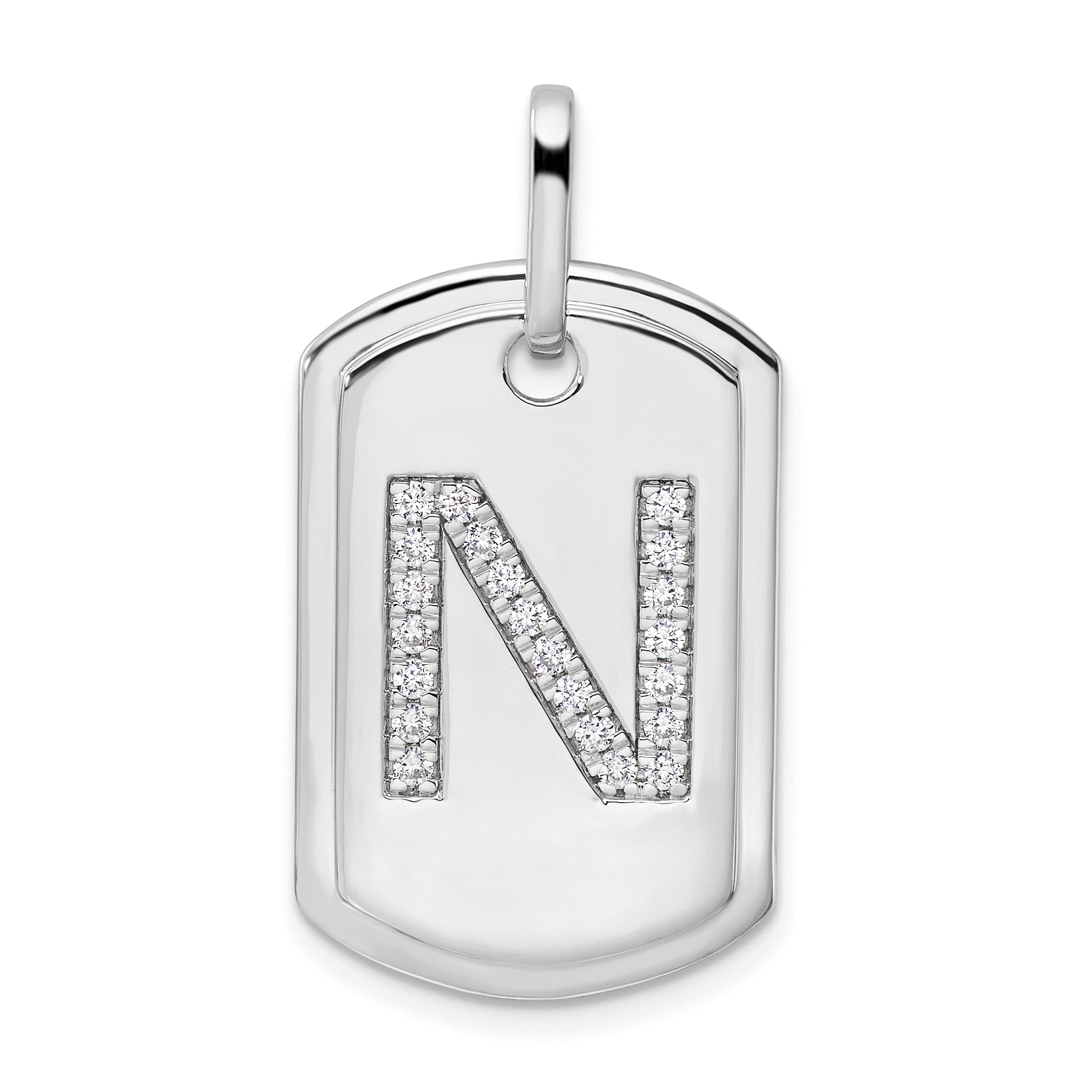 14K White Gold  Diamond Initial N Dog Tag Charm (PM9842N-026-WA)