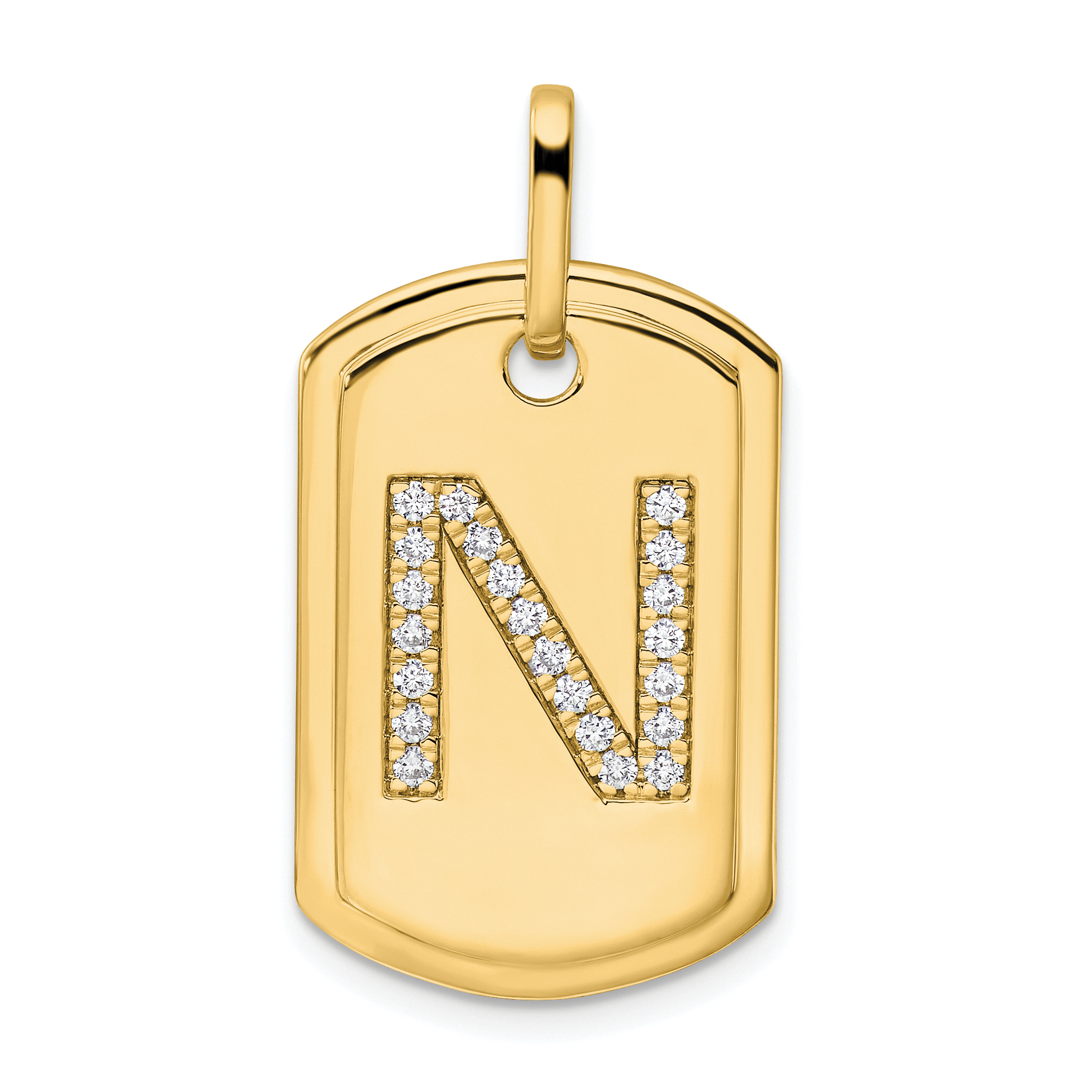 14K Diamond Initial N Dog Tag Charm (PM9842N-026-YA)