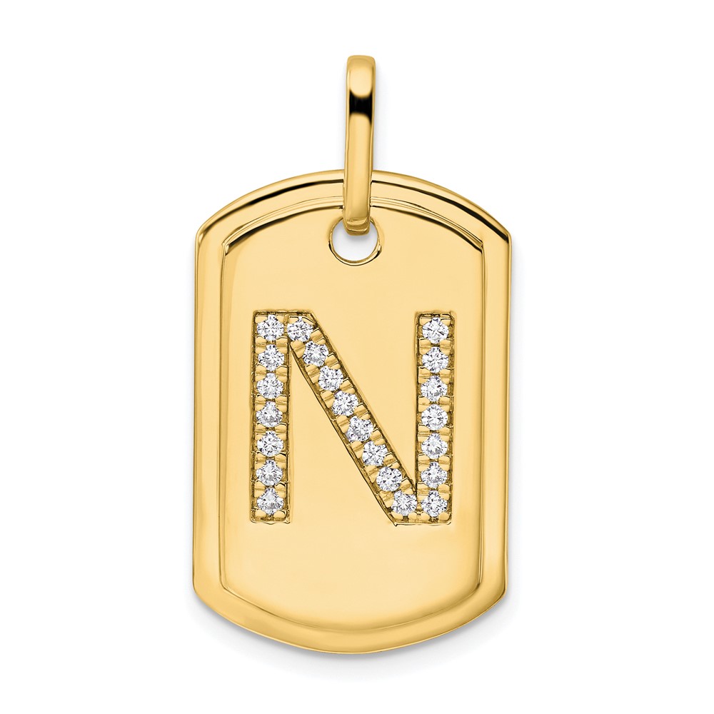 14K Diamond Initial N Dog Tag Charm (PM9842N-026-YA)