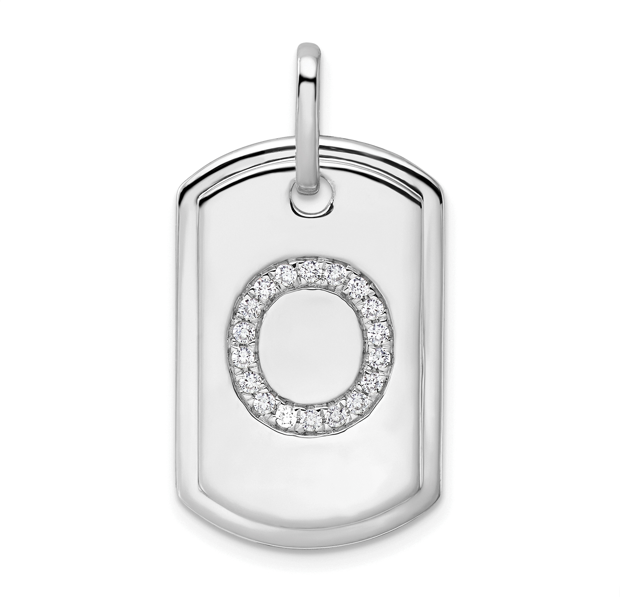 14K White Gold  Diamond Initial O Dog Tag Charm (PM9842O-022-WA)