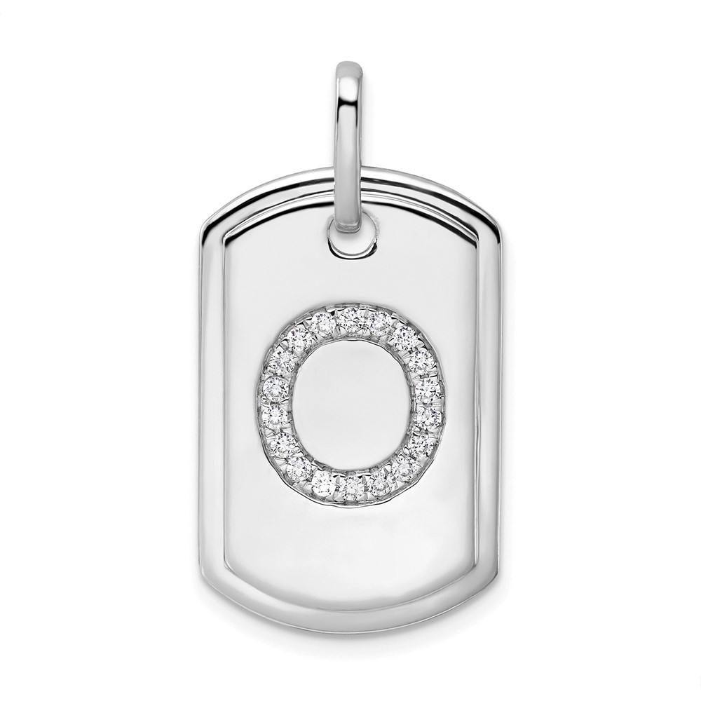 14K White Gold  Diamond Initial O Dog Tag Charm (PM9842O-022-WA)