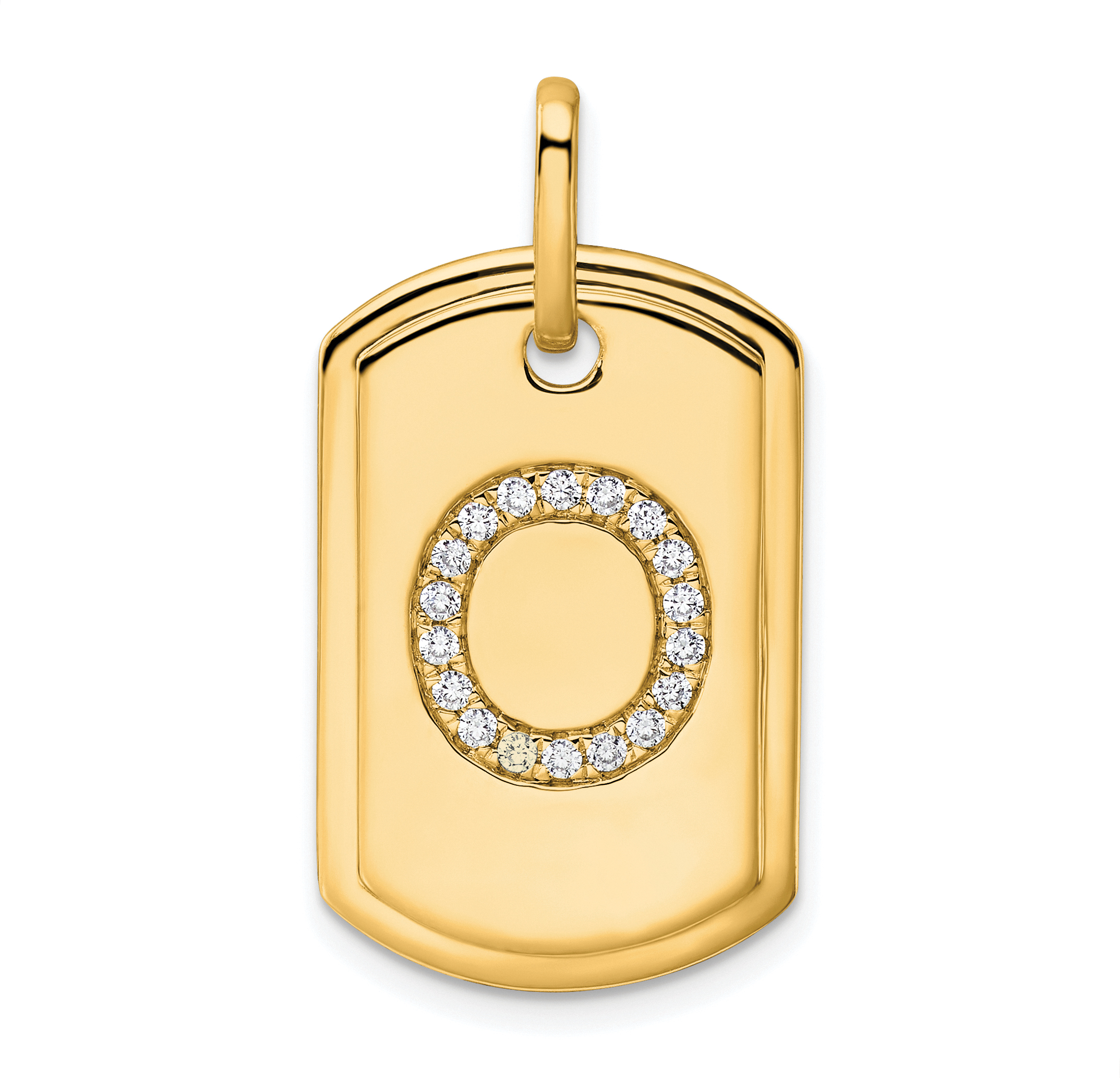 14K Diamond Initial O Dog Tag Charm (PM9842O-022-YA)