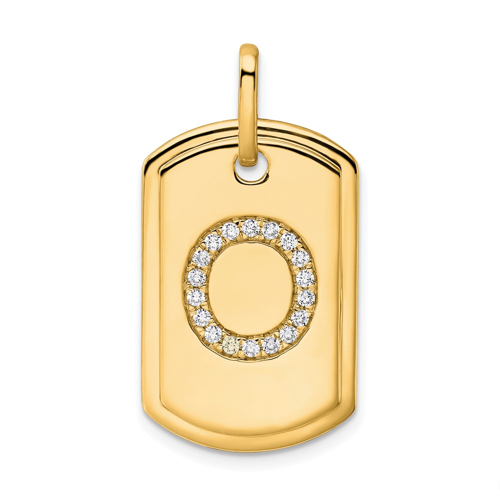 14K Diamond Initial O Dog Tag Charm (PM9842O-022-YA)