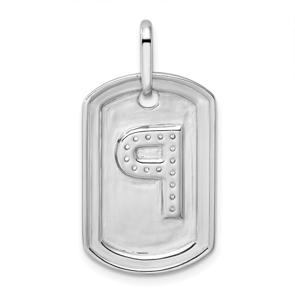 14K White Gold  Diamond Initial P Dog Tag Charm (PM9842P-018-WA)