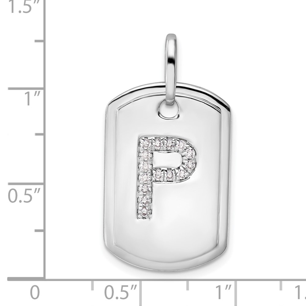 14K White Gold  Diamond Initial P Dog Tag Charm (PM9842P-018-WA)
