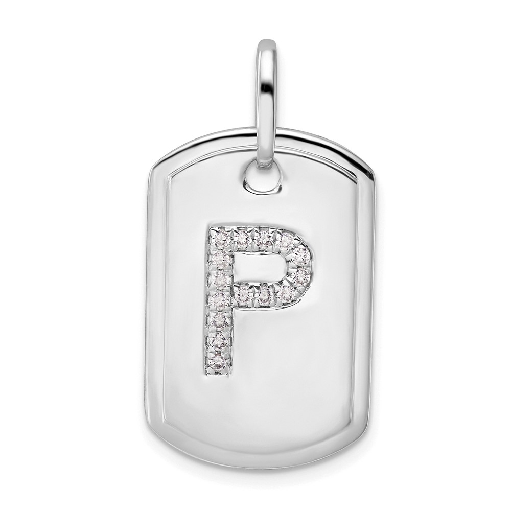 14K White Gold  Diamond Initial P Dog Tag Charm (PM9842P-018-WA)