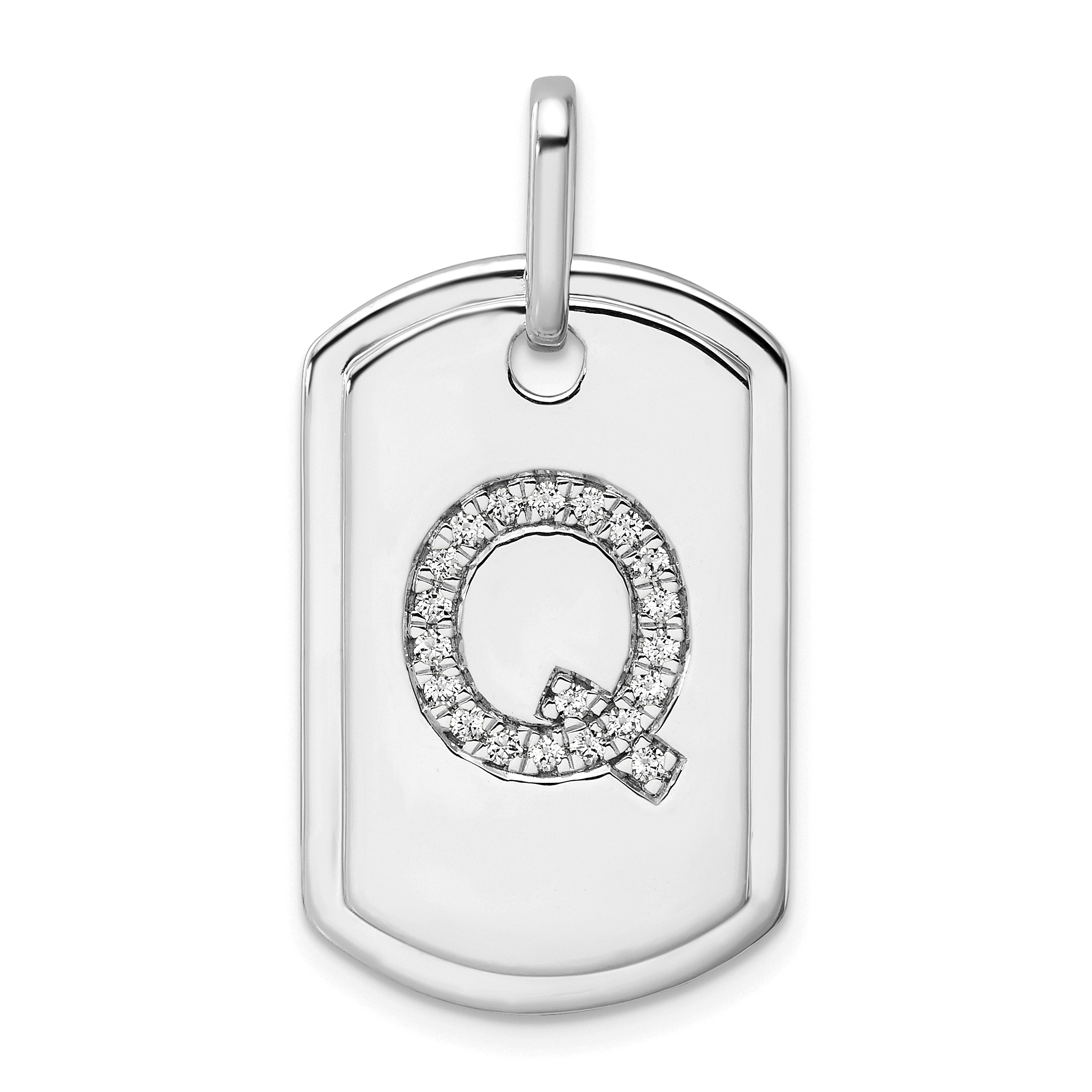14K White Gold  Diamond Initial Q Dog Tag Charm (PM9842Q-021-WA)