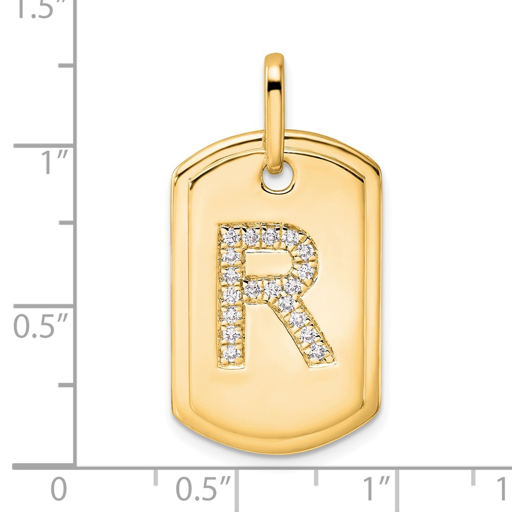 14K Diamond Initial R Dog Tag Charm (PM9842R-023-YA)