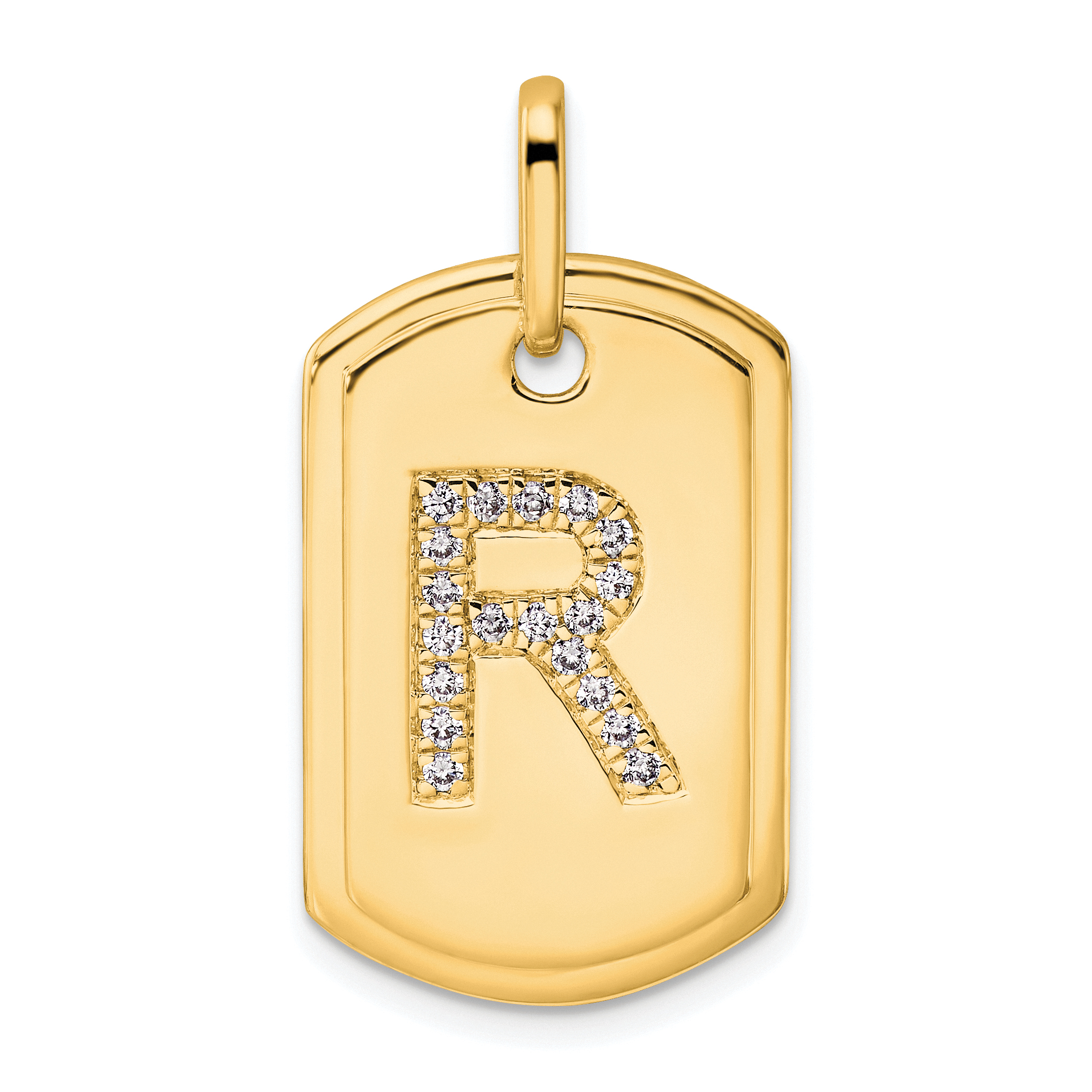 14K Diamond Initial R Dog Tag Charm (PM9842R-023-YA)
