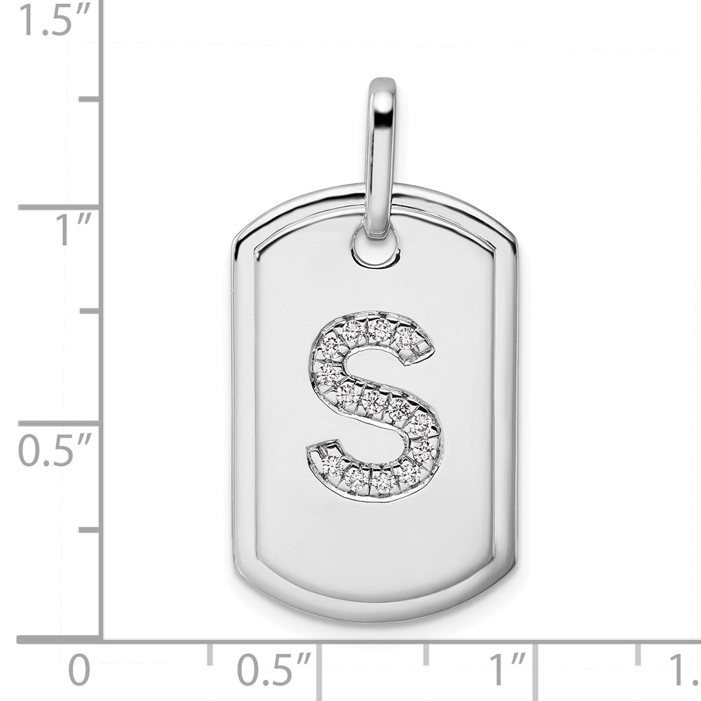 14K White Gold  Diamond Initial S Dog Tag Charm (PM9842S-017-WA)