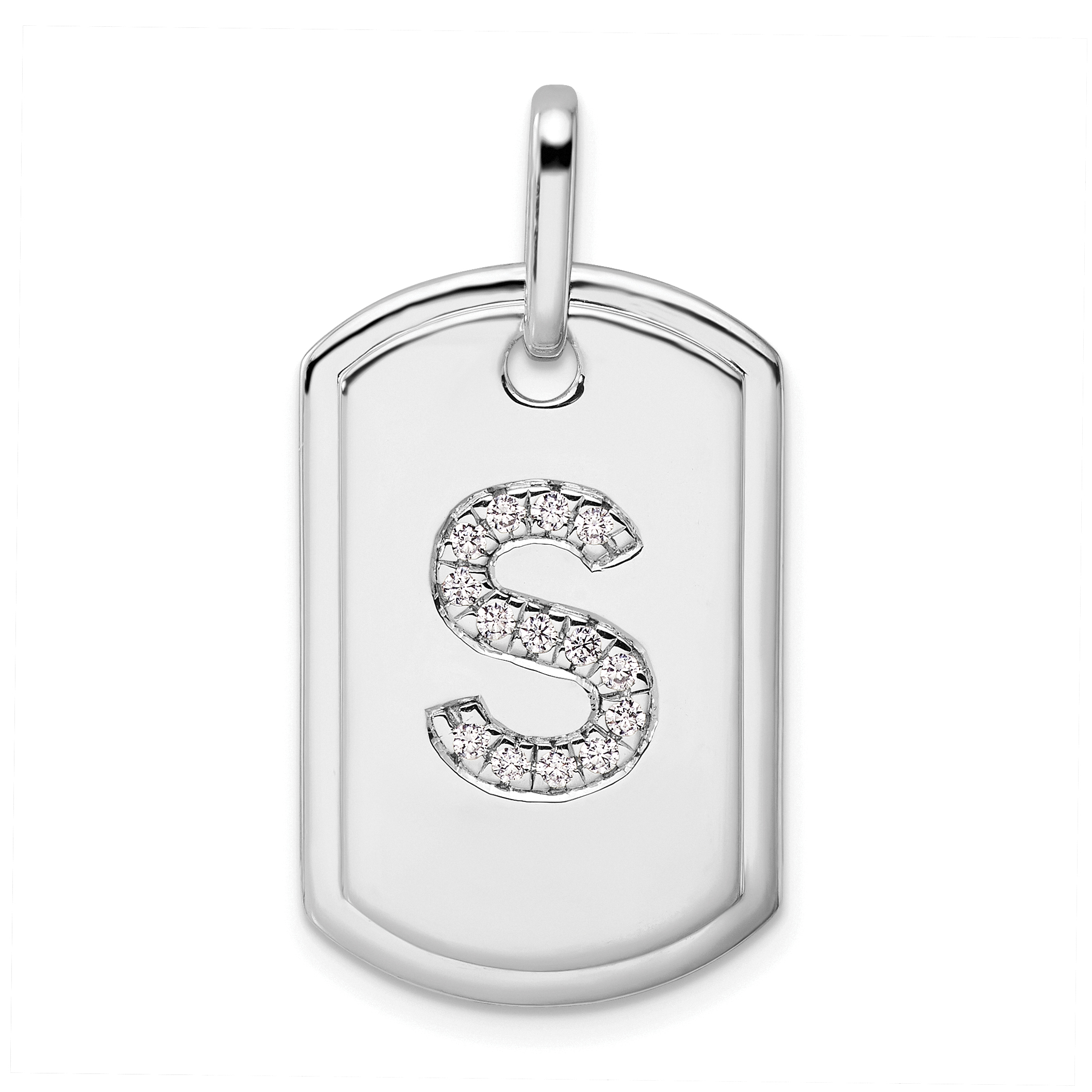 14K White Gold  Diamond Initial S Dog Tag Charm (PM9842S-017-WA)