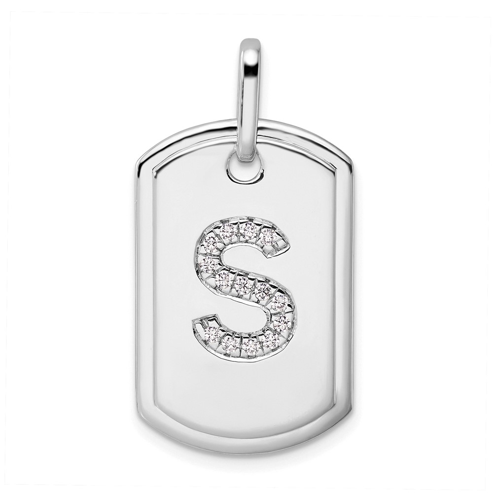 14K White Gold  Diamond Initial S Dog Tag Charm (PM9842S-017-WA)