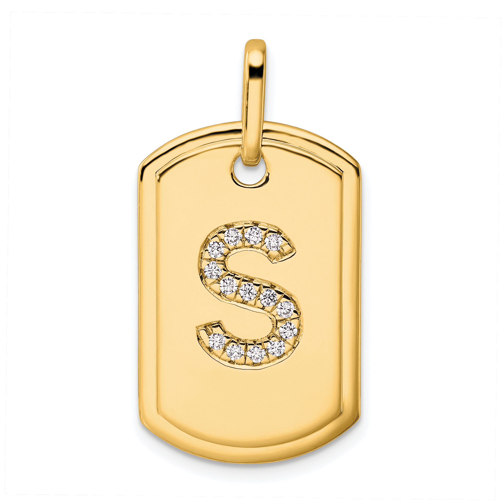 14K Diamond Initial S Dog Tag Charm (PM9842S-017-YA)