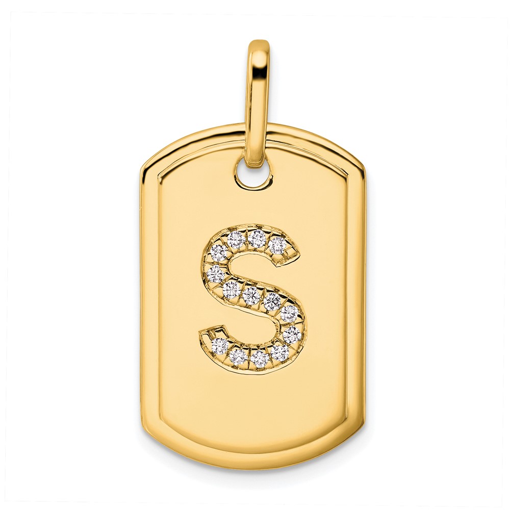 14K Diamond Initial S Dog Tag Charm (PM9842S-017-YA)