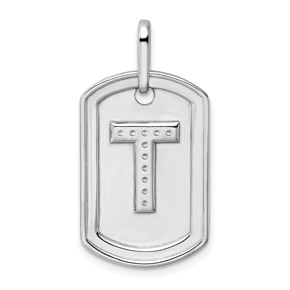 14K White Gold  Diamond Initial T Dog Tag Charm (PM9842T-013-WA)