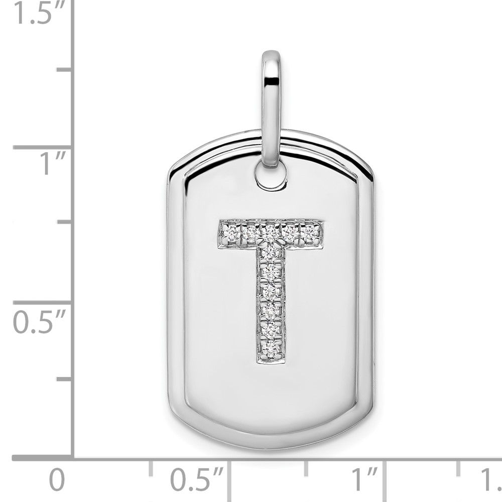 14K White Gold  Diamond Initial T Dog Tag Charm (PM9842T-013-WA)